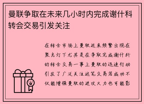 曼联争取在未来几小时内完成谢什科转会交易引发关注